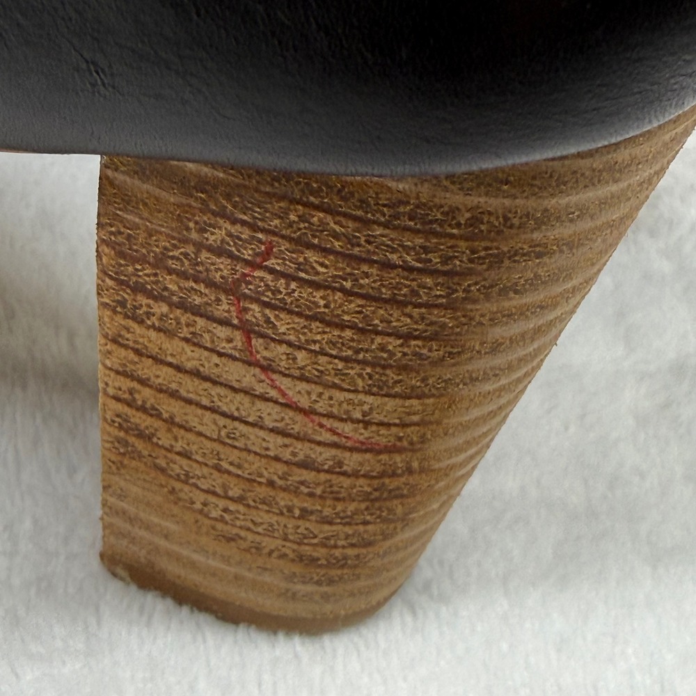 Lucky Brand Womens Black Leather Ankle Bootie Stacked Block Heel Side Zip 9 READ - Picture 7 of 12